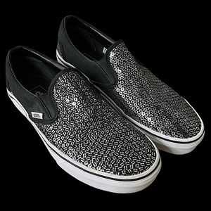 VANS Classic Slip On Sequined Silver -rare- EUC